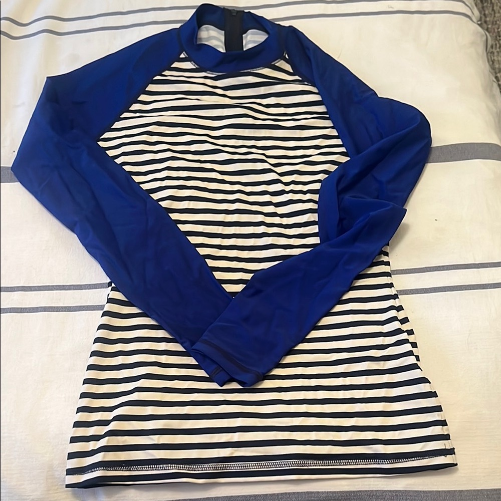 J. Crew Factory Blue and White Striped Rashguard